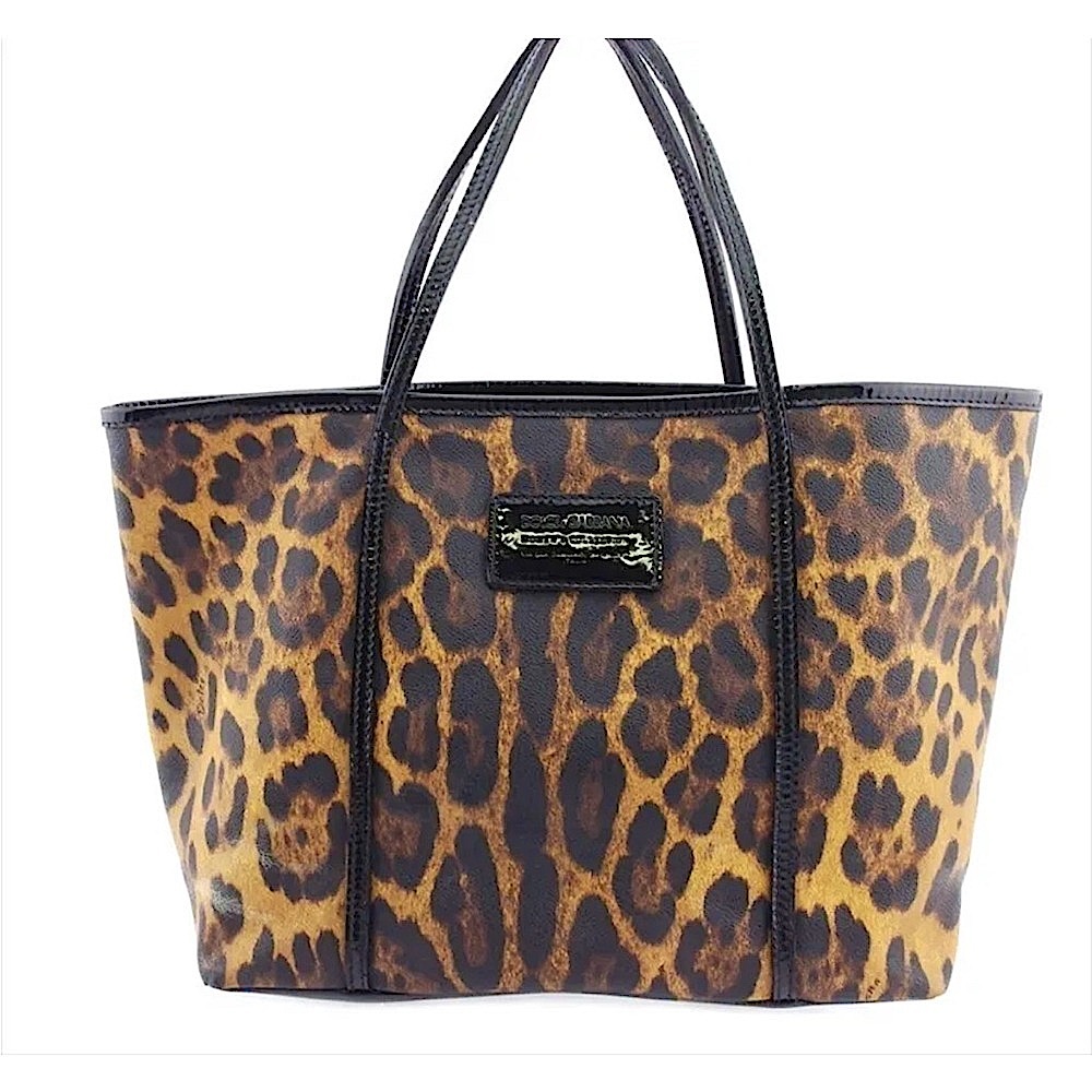 🪭🍾🐆Dolce & Gabbana PVC Patent leather Leopard Tote Bag AUTHENTIC Women's